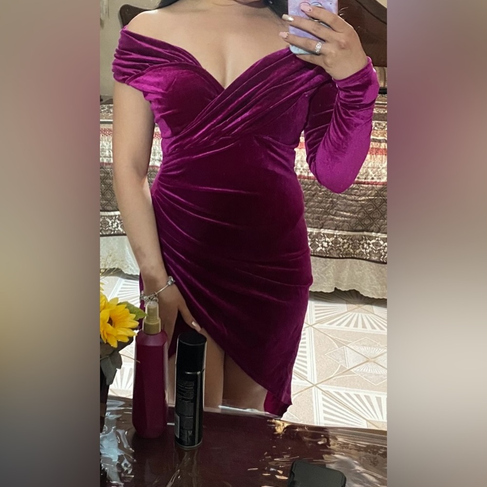 Violet Velvet Long and Short Sleeve Dress